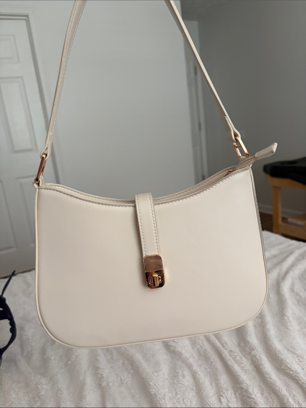 Cream Shoulder Bag with Gold Hardware